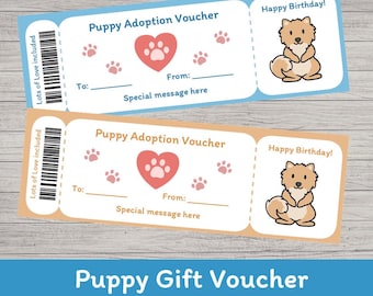 Editable Puppy Gift Voucher: Printable Adoption Ticket Birthday Gift (PDF & PPTX)
