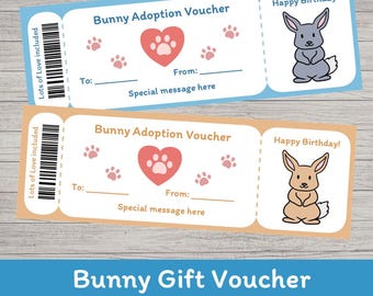 Editable Bunny Gift Voucher: Printable Adoption Ticket Birthday Gift (PDF & PPTX)