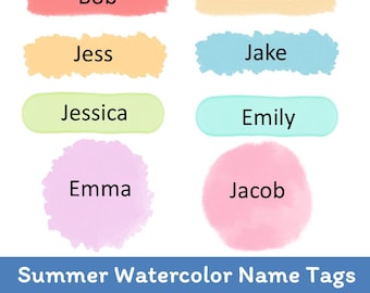 Summer Watercolor Name Tags Editable | Printable Classroom Labels | Desk and Cubby Tags | PowerPoint & PDF
