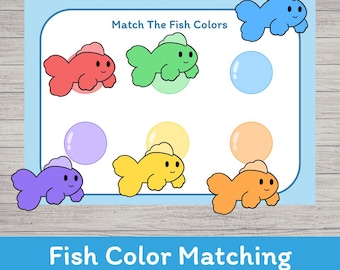 Fish Color Matching Printable | Preschool Learning Cut and Paste Worksheet