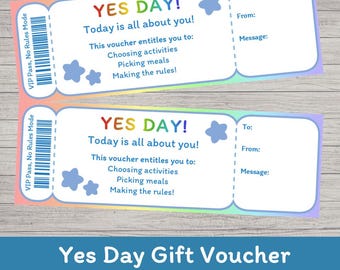 Editable Yes Day Voucher | Printable No Rules Day Coupon | Kids Reward