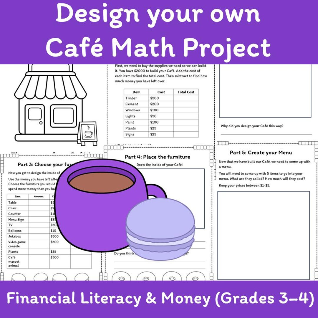Cafe Math Packet Cafe Math Project Printable | Financial Literacy for Kids - Etsy