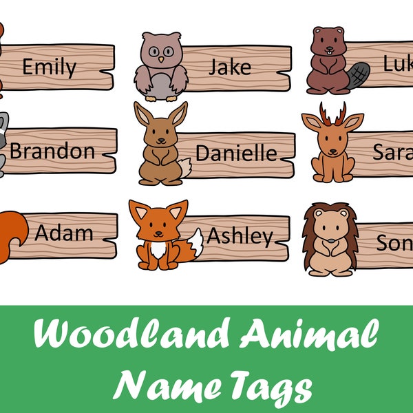 Editable Woodland Animal Name Tags