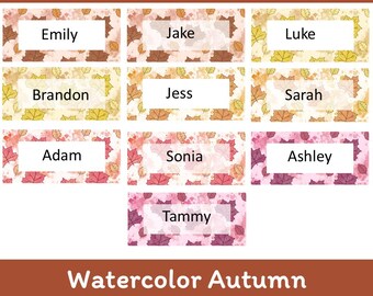 Editable Watercolor Autumn Leaves Name Tags
