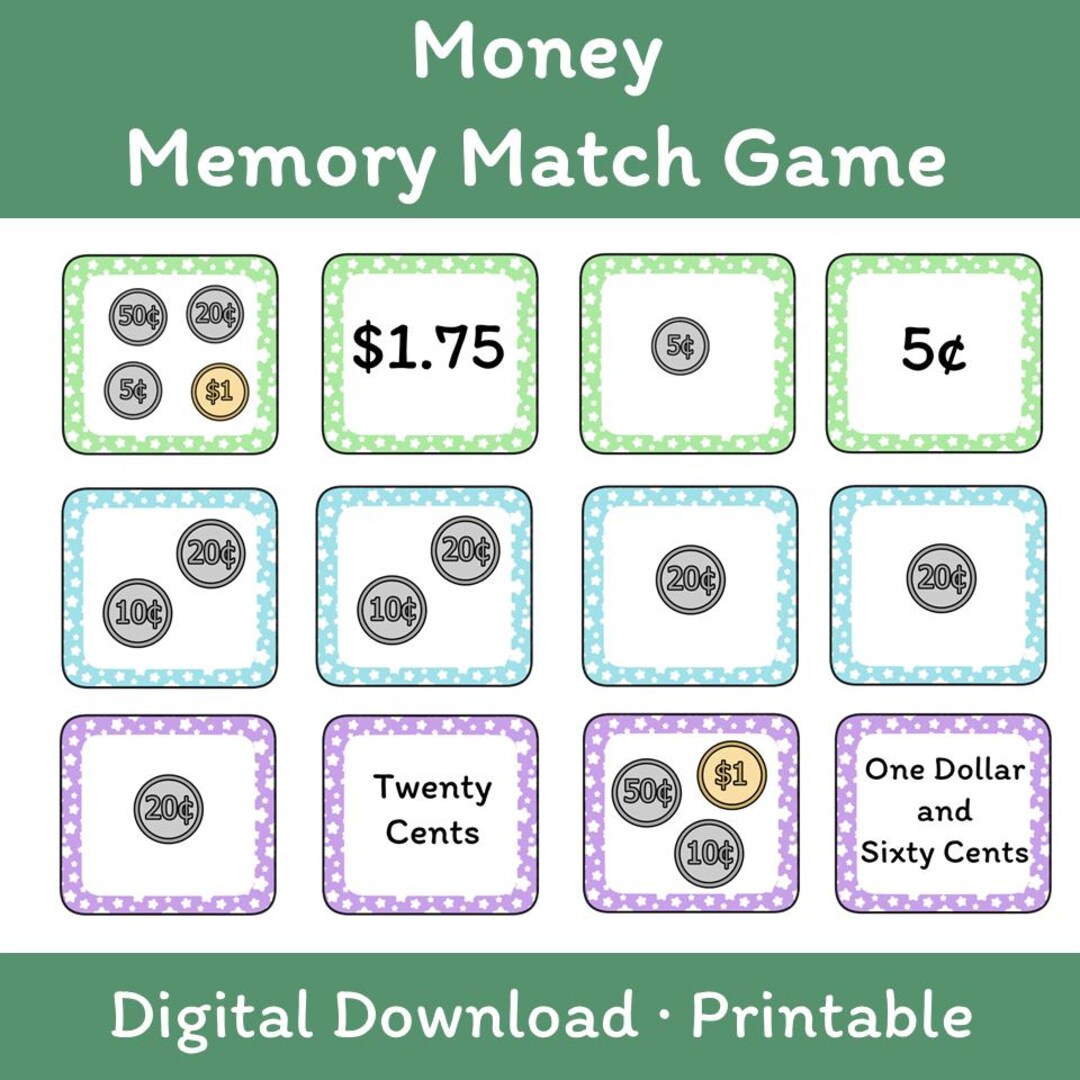 Money Matching Game Printable | Preschool Math Memory Cards - Etsy UK