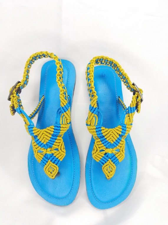 Macrame Thong Leather Sandals | Etsy