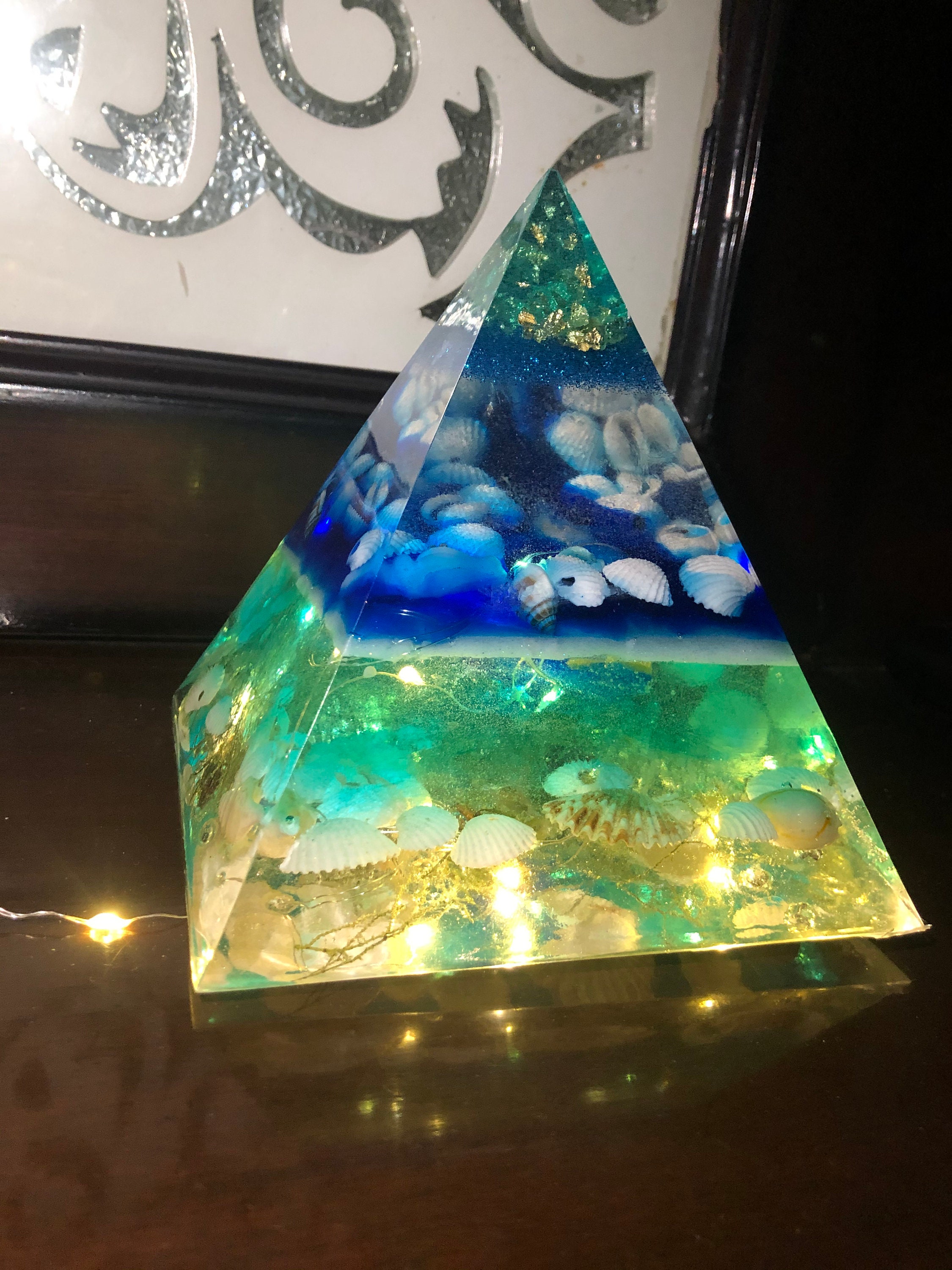 Handmade Light Up Resin Pyramid Wizard & Ocean design Night | Etsy