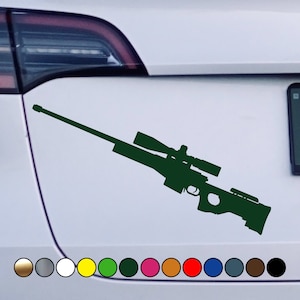 Military Arctic Warfare Magnum AWM Sniper Rifle - Firearms - Perfect Cut Color Decal Vinyl Sticker - Multiple sizes and colors available!