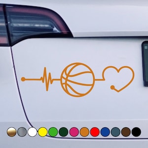 Sports I Love Basketball Basket Heartbeat Heart logo - Perfect Cut Color Vinyl Decal Sticker - Multiple sizes and colors available!