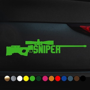 Military Sniper Rifle with Sniper Text custom logo - Firearms - Perfect Cut Color Decal Vinyl Sticker - Multiple sizes and colors available!