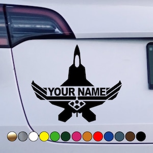 Military Personalized pilot callsign US AIR FORCE With F22 - Perfect Cut Color Vinyl Decal Sticker - Multiple sizes and colors available!