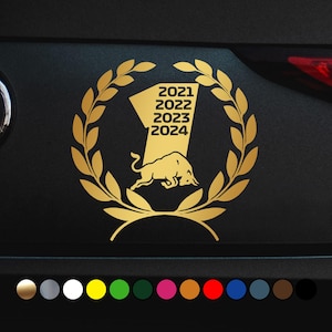 Pilote de course n°1 Couronne de laurier 4 fois champion fan version 2021 2022 2023 2024 - Sticker vinyle - Plusieurs tailles et couleurs disponibles !