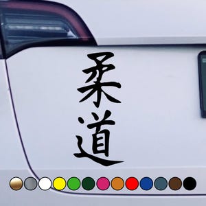 Puede incluir: Una pegatina de vinilo en blanco y negro con los caracteres chinos para "El camino del futuro" en un coche blanco.