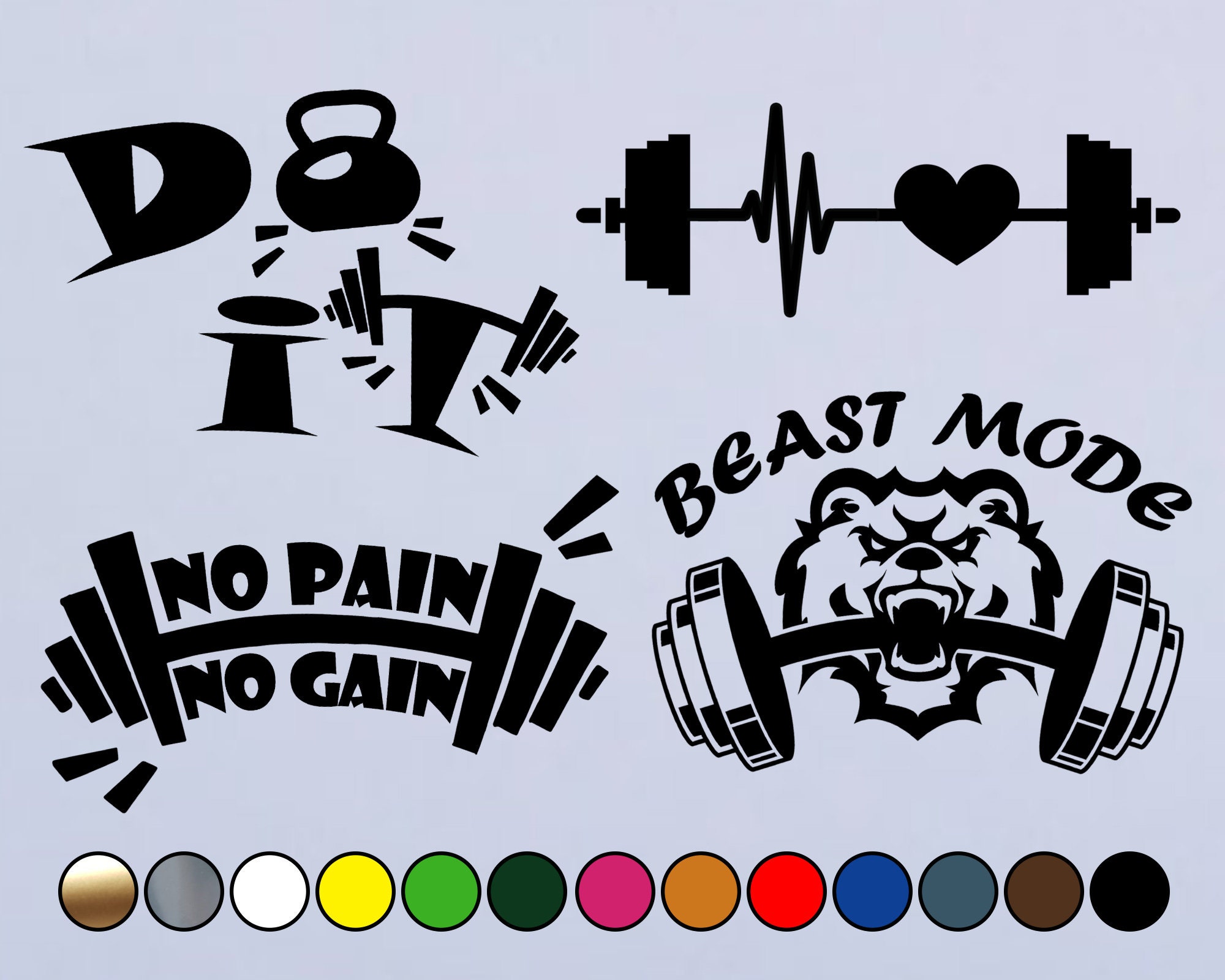 Set of 4 Gym Stickers for Your Workout Motivation - Perfect Cut Color Decal Vinyl Sticker - Multiple sizes and colors available!