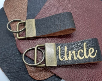 Personalized Leather Keychain, Custom Name Key Fob, Genuine Leather (3.5" Long)