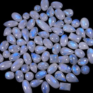 Blue Flashy Rainbow Moonstone Cabochon Lot: Mix Shape Healing Gemstones