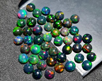 AAA+ Natural Black Ethiopian Opal Cabochon Lot: Multi Flashy Gemstones