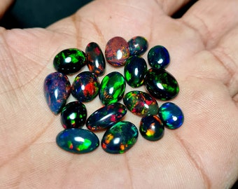 Multi Flashy Ethiopian Black Opal Cabochon Lot: Mix Shape Opal Gemstone