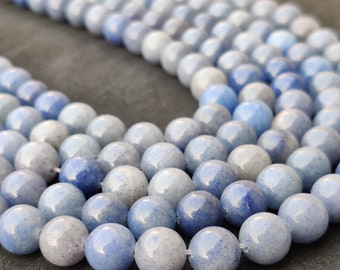 Cuentas redondas de aventurina azul natural: 6 mm-10 mm, tira de 14-15 pulgadas