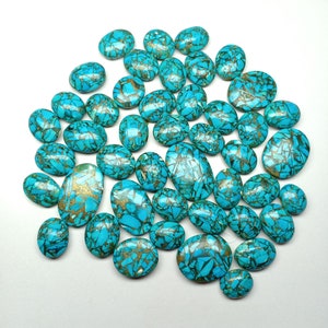 Não natural, pedra turquesa de cobre dourado, lote de cabochão, cabochão turquesa tingido, cabochão de pedra preciosa, cabochão oval, pedra preciosa polida