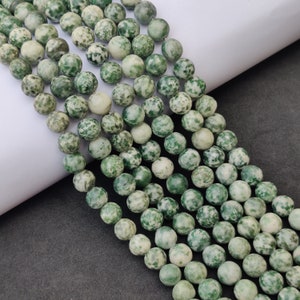 Matte Green Tree Agate Beads: 6-10mm Round Gemstone Strand