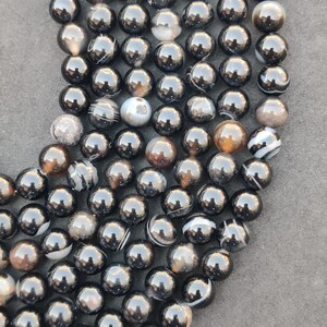 Black Striped Banded Agate Beads, Treated Gemstone Round Loose Beads, 6MM 8MM 10MM Stone Beads, 14-15 inch Strand Beads.