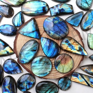 Cabochão de labradorita natural, cabochão de formatos mistos, lote de pedras preciosas soltas, lote de cabochão de labradorita multi-brilhante.