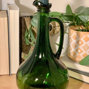 Vintage Emerald Decanter with Cork Stopper