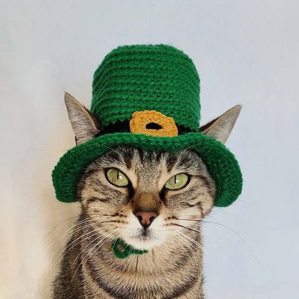 St. Patrick's Hat for Cat, St. Patrick's Pet Costume, Leprechaun Kitten Outfit, Top Cat Hat, Irish Kitty Accessories, Green Top Hat for cats