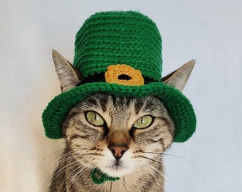 St. Patrick's Hat for Cat, St. Patrick's Pet Costume, Leprechaun Kitten Outfit, Top Cat Hat, Irish Kitty Accessories, Green Top Hat for cats