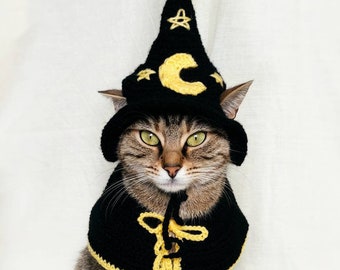 Zauberer Haustier Kostüm, Zauberer Kostüm für Katze, Halloween Katzen Hut, Zauberer Kätzchen Outfit, Geschenk für Katzenliebhaber, Kitty Accessoires