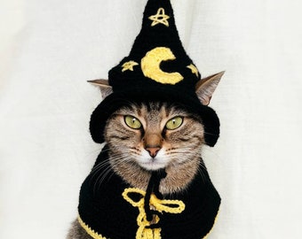 Wizard pet costume, Wizard costume for cat, Halloween cat hat, Wizard kitten outfit, Gift for cat lover, Kitty accessories