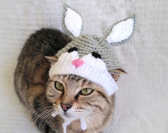 Bunny hat for cat, Easter bunny pet costume, Spring kitten photo prop, Easter kitty outfit, Bunny ears pet hat, Hats for cats