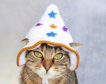 White wizard hat for cat, Halloween wizard pet costume, White Hats for cats, Cat accessories, Gift for cat lover