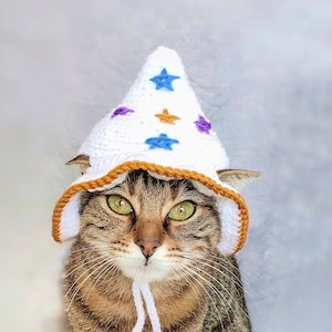 White wizard hat for cat, Halloween wizard pet costume, White Hats for cats, Cat accessories, Gift for cat lover