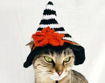 Hexenhut für Katze, Hexen-Haustierkostüm, Halloween-Hexen-Kätzchen-Mütze, Katzenaccessoires, Hexenkatzen-Outfit
