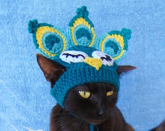 Peacock hat for cat, Peacock pet costume, Kitten accessories, Hats for cats, Gift for cat lover