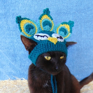 Peacock hat for cat, Peacock pet costume, Kitten accessories, Hats for cats, Gift for cat lover