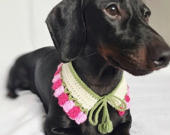 Crochet Tulip Flower Collar, Dog Flower Collar, Dachshund Tulip Collar, Doxie Flower Costume, Pet Outfit, Cat Flower Collar, Dog Outfit
