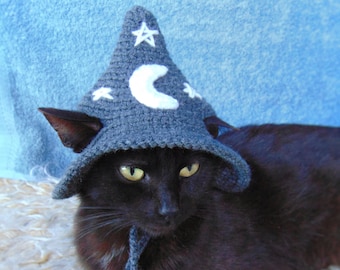 Dark Grey Wizard hat for cat, Halloween wizard pet costume, Dark Grey Hats for cats, Cat accessories, Gift for cat lover