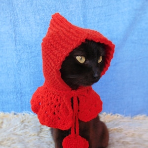 Little Red Riding Hood Cat Costume, Halloween Pet Costume, Cat Hoodie, Kitten Jacket, Cat Accessories, Gift for Cat Lover image 1