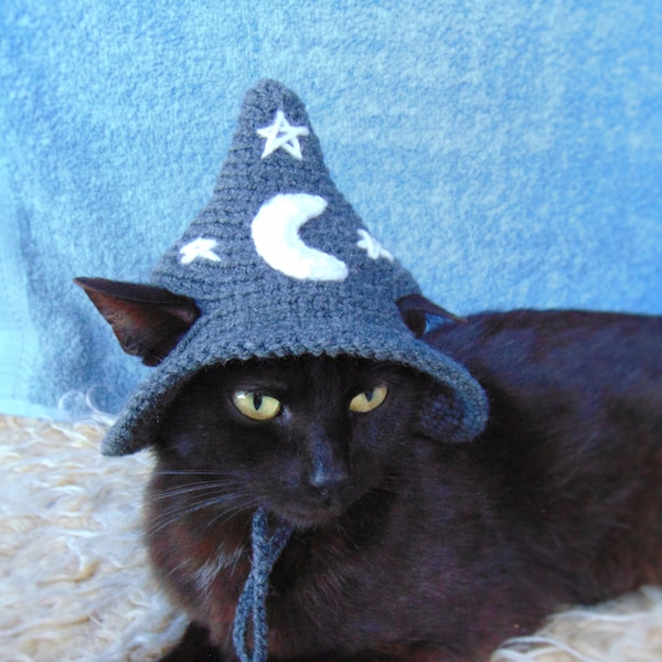 Dark Grey Wizard hat for cat, Halloween wizard pet costume, Dark Grey Hats for cats, Cat accessories, Gift for cat lover