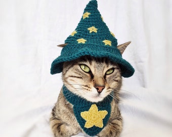 Wizard pet costume, Wizard costume for cat, Halloween cat hat, Wizard kitten outfit, Gift for cat lover, Kitty accessories