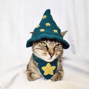 Wizard pet costume, Wizard costume for cat, Halloween cat hat, Wizard kitten outfit, Gift for cat lover, Kitty accessories