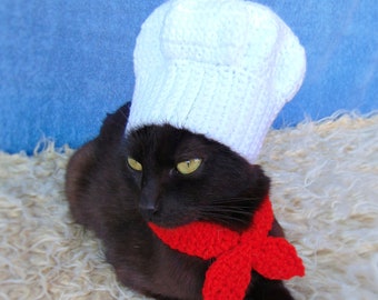 Chef Hat for Cat, Chef Pet Costume, Halloween Kitten Outfit, Gift for Cat Lover, Black Cat Accessories, Cat Harness