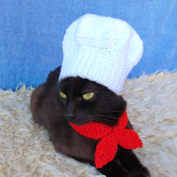 Chef Hat for Cat, Chef Pet Costume, Halloween Kitten Outfit, Gift for Cat Lover, Black Cat Accessories, Cat Harness