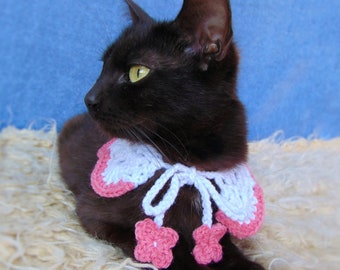 Cat Collar, Crochet Pink Lace Collar, Cat Scarf, Pet Neckwear