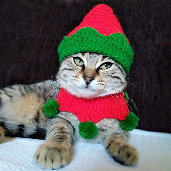 Déguisement de chat elfe, tenue de chat elfe, chapeau et collier de Noël pour chaton, accessoires de chat de Noël, cadeau pour amoureux des chats, déguisement de chat noir