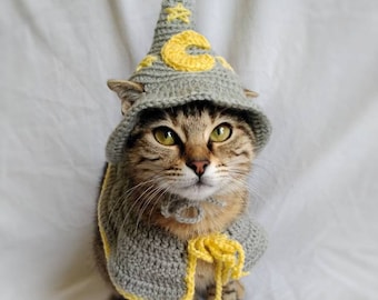 Wizard costume for cat, Wizard hat for cat, Wizard Pet costume