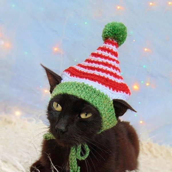 Chapeau d'elfe pour chat, costume d'animal de compagnie de Noël, tenue de chaton de Noël, costume d'elfe pour chats, accessoires de chat, cadeau pour amoureux des chats, tenue de chat noir